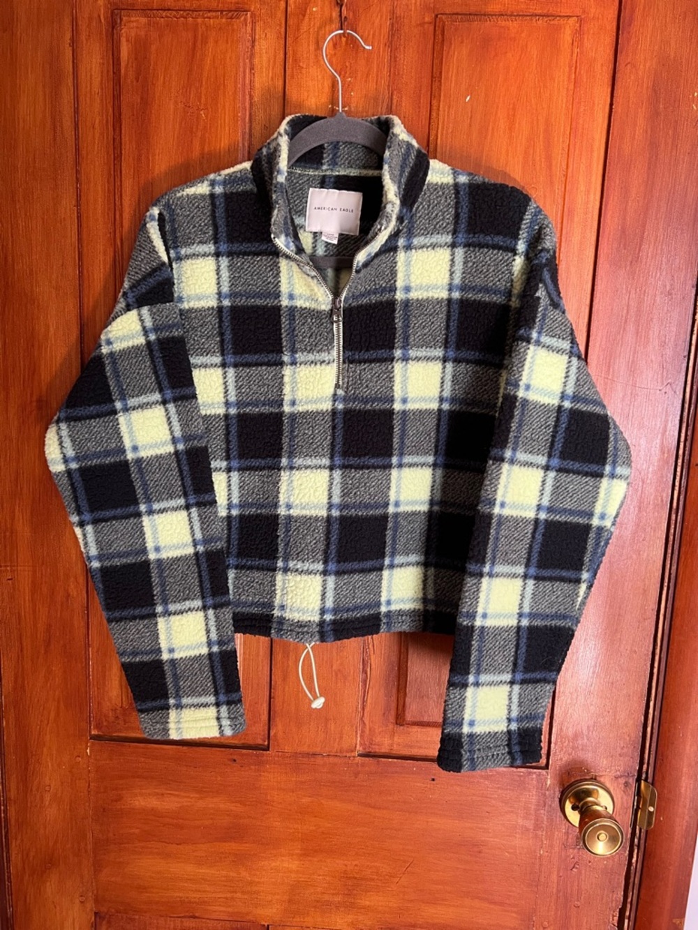 American Eagle Plaid Sherpa Half-Zip Pullover